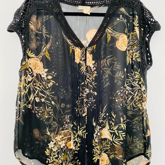 Anthropologie | Meadow Rue Sheer Black Floral Top - Picture 3 of 7